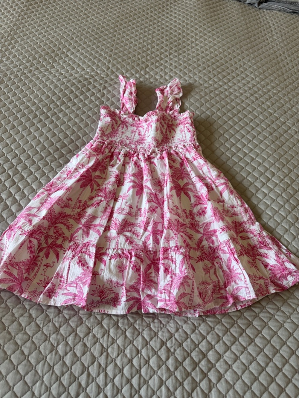 Janie and Jack White Sundress with Pink Tropical Print